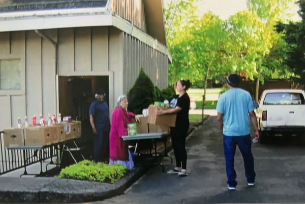 Person getting food box